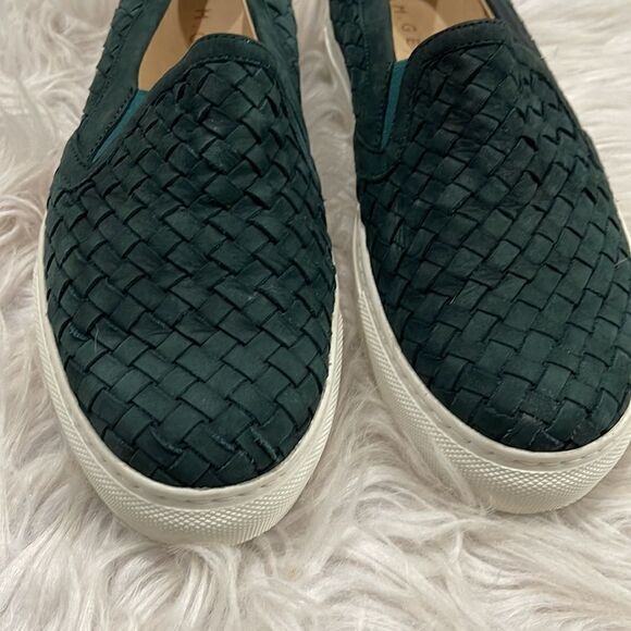 M Gemi Cercio Green Leather Basket Weave Slip On Sneaker Sz 37 1/2 - Picture 2 of 16